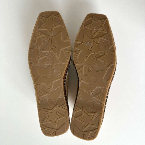 Jimmy Choo Dru Espadrilles Raffia Flats with Pearls in Natural/Black Size 37 - Picture 10 of 16